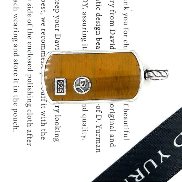DAVID YURMAN Tiger Eye Exotic Stone Mens Women Dog Tag Amulet Streamline Pendant - Picture 2 of 6